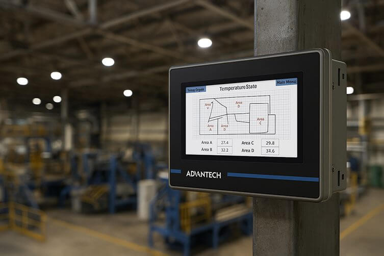 Pantalla HMI de la marca Advantech en un entorno industria