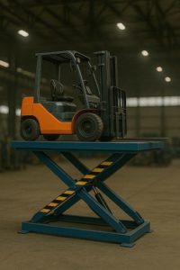 Montacargas encima de un elevador industrial que favorece la ergonomía
