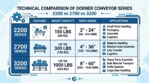 comparativo Dorner 2200 2700 3200 capacidad carga conveyor industrial sdi