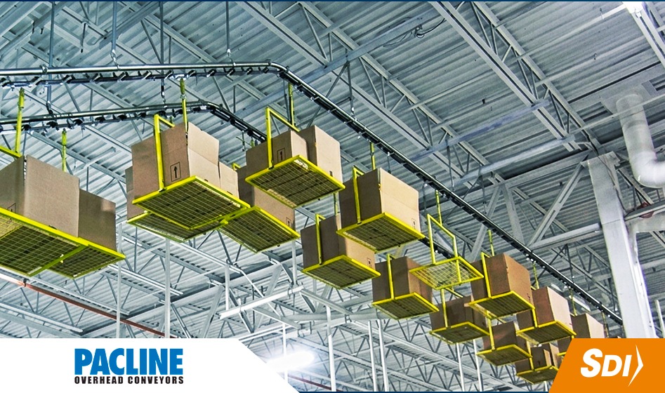 Optimiza el espacio aéreo en tu planta para transportar materiales con un conveyor PAC-MAX de PACLINE 2 conveyor PAC-MAX de PACLINE