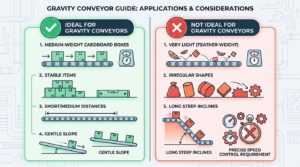 guía decisión conveyor gravedad cuándo usar cuándo no productos industriales