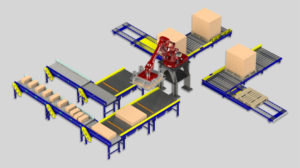 sistema conveyor gravedad integrado celda manufactura distribución Omni Metalcraft